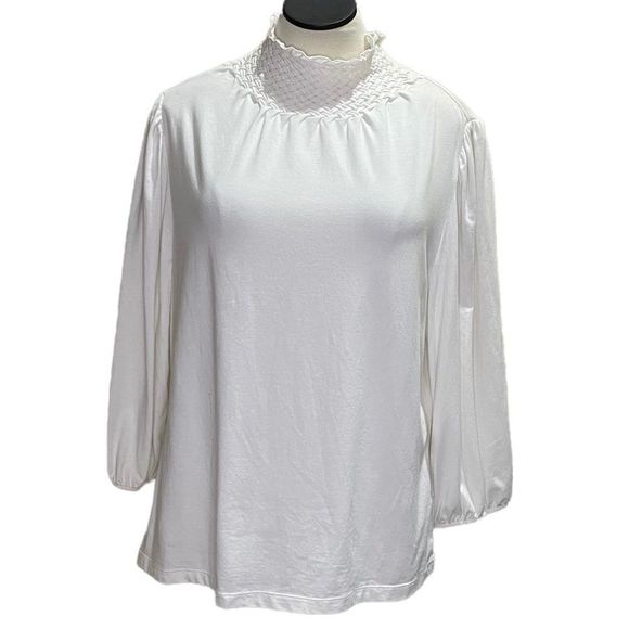 Peter Nygard Blouse Long Sleeve White Woven Mock Turtle Neck Plus Size OX NEW - Picture 3 of 8